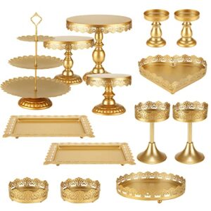 potchen 14 pcs cake stand round cupcake tower dessert table display set metal cup tier antique plate candy decorations for party tray wedding birthday celebration (gold)