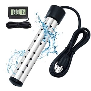 immersion water heater, 1500w portable water heater with lcd thermometer & stainless-steel guard, heat 5 gallons of water in minutes bucket heater hot tub heater for home travel camping mini pool