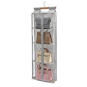 coorganisers hanging purse handbag organizer with zippers,4 grids vesiable fully enclosed purse organizer for closet,over the door handbag storage organizer,hanging closet organizer for purse,bag