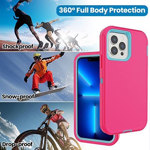 Annymall for iPhone 13 Pro Max Case with 2 Screen Protector Heavy Duty Shockproof Dropproof 3-Layer Protective Full Body Rugged Military Phone Cover for Apple iPhone 13 Pro Max (Pink/Blue)