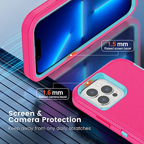 Annymall for iPhone 13 Pro Max Case with 2 Screen Protector Heavy Duty Shockproof Dropproof 3-Layer Protective Full Body Rugged Military Phone Cover for Apple iPhone 13 Pro Max (Pink/Blue)