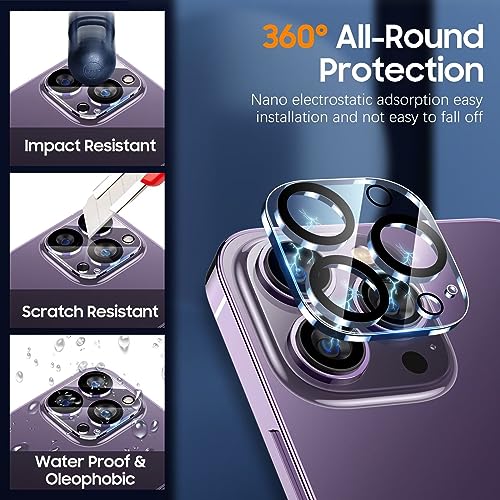 UniqueMe [3 Pack Compatible for iPhone 14 Pro Max/iPhone 14 Pro Camera Lens Protector Tempered Glass,[Case Friendly][Scratch-Resistant][Night Shooting Mode] - Clear