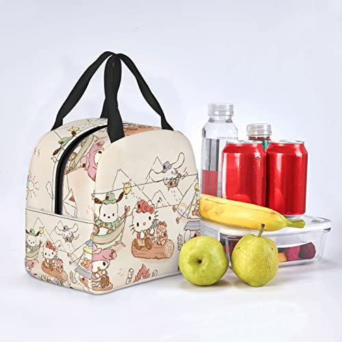 xyndbik Anime Cute Lunch Bag for Women and Girls Kawaii Insulated Lunch Box Reusable Tote Bag with Pocket for Work Office Picnic