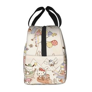 xyndbik Anime Cute Lunch Bag for Women and Girls Kawaii Insulated Lunch Box Reusable Tote Bag with Pocket for Work Office Picnic