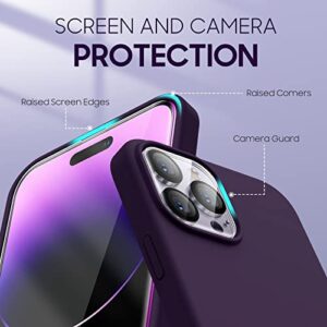 Uyiton [5 in 1 for iPhone 14 Pro Max Case, with 2 Pack Screen Protector + 2 Pack Camera Lens Protector, Liquid Silicone [Full Body] Protection Shockproof [Drop Protection] 6.7 inches, Dark Purple