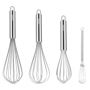 nilehome stainless steel whisk set 8" 10" 12" kitchen whisk balloon whisk kitchen wisk wire whisks for cooking, whisking, blending, beating, stirring-4 pack