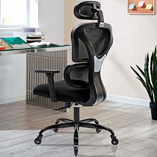 FelixKing Ergonomic Office Chair, Home Office Rolling Swivel Chair Mesh High Back Computer Chair with 3D Adjustable Armrest & Lumbar Support, Blade Wheels Desk Chair with Headrest (Black)