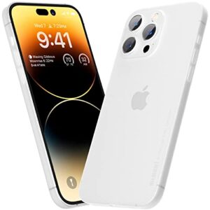 memumi [upgraded version for iphone 14 pro ultra thin case, lightweight pp matte finish coating slim for iphone 14 pro 2022 phone case smooth grip with 0.3 mm minimalist design semi-transparent white