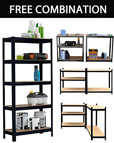 JAOSY Garage Storage Shelves Heavy Duty, Adjustable Shelves 28" Lx12 Wx59 H Shelving Unit with 5-Shelf, Racking Shelf Heavy Duty Garage Shelving Storage Shelves Black Metal Shelf