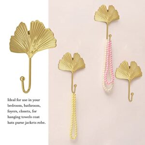 MOROBOR Decorative Leaves Iron Hooks,4pcs Ginkgo Leaf Shape Wall Mounted Hooks Modern Key Holder Wall Mounted Gold Single Prong Coat Hanger Home Office Nursery Room Decoration