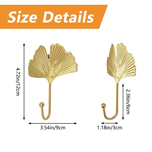 MOROBOR Decorative Leaves Iron Hooks,4pcs Ginkgo Leaf Shape Wall Mounted Hooks Modern Key Holder Wall Mounted Gold Single Prong Coat Hanger Home Office Nursery Room Decoration