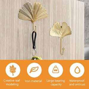 MOROBOR Decorative Leaves Iron Hooks,4pcs Ginkgo Leaf Shape Wall Mounted Hooks Modern Key Holder Wall Mounted Gold Single Prong Coat Hanger Home Office Nursery Room Decoration