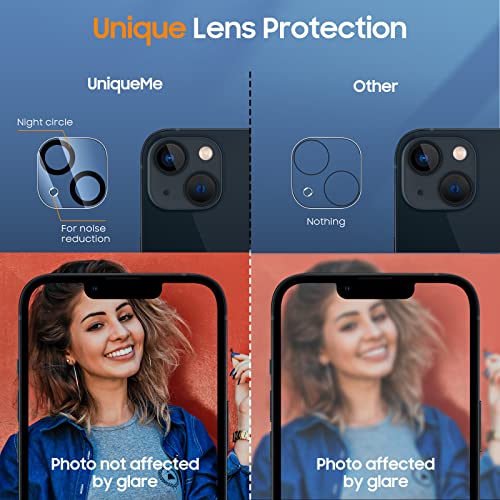 UniqueMe [3 Pack for iPhone 14 / iPhone 14 Plus Camera Lens Protector, [Not for iPhone 14 Pro/iPhone 14 Pro Max] Tempered Glass [Case Friendly][Scratch-Resistant][Night Shooting Mode]-Black