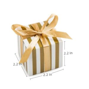 KUPOO 50PCS Favor Boxes,Candy Boxes 2.2x2.2x2.2 Inches Small Gift Boxes with Ribbons for Wedding Baby Shower Decorations Birthday Party (Gold)