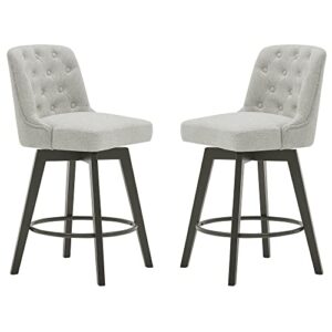 minceta counter stool,26" 360 free swivel upholstered bar stool with back-set of 2-performance fabric in beige gray