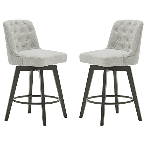 MINCETA Counter Stool,26" 360 Free Swivel Upholstered Bar Stool with Back-Set of 2-Performance Fabric in Beige Gray