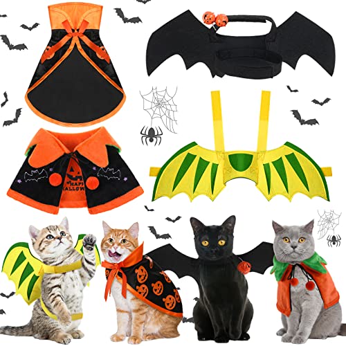 4 Pieces Halloween Costumes for Cats Dragon Wings for Cats Halloween Cat Pet Wizard Costume Cute Cat Pumpkin Cape Bat Wings for Pet Dog Cat Cosplay Holiday Halloween Party Decor