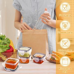 Mimorou 20 Pcs Plastic Salad Dressing Containers 2 oz Sauce for Lunch Box Reusable Condiment with Lids Square Mini Fridge Leakproof Food Storage Containers, Clear & Black