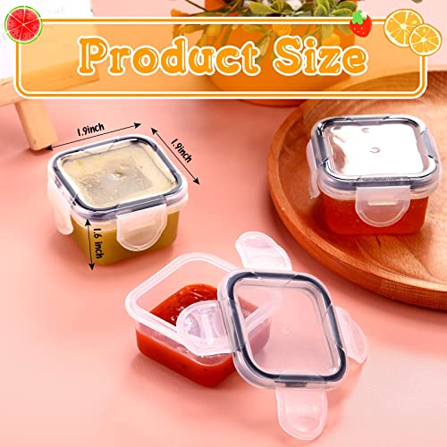 Mimorou 20 Pcs Plastic Salad Dressing Containers 2 oz Sauce for Lunch Box Reusable Condiment with Lids Square Mini Fridge Leakproof Food Storage Containers, Clear & Black