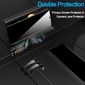 YWXTW Compatible for Front Samsung Galaxy Z Fold 4 Privacy Screen Protector, 2 Pack Anti Spy Tempered Glass with 2 Pack Camera Lens Protector, Anti Scratch, Bubble Free, Case Friendly