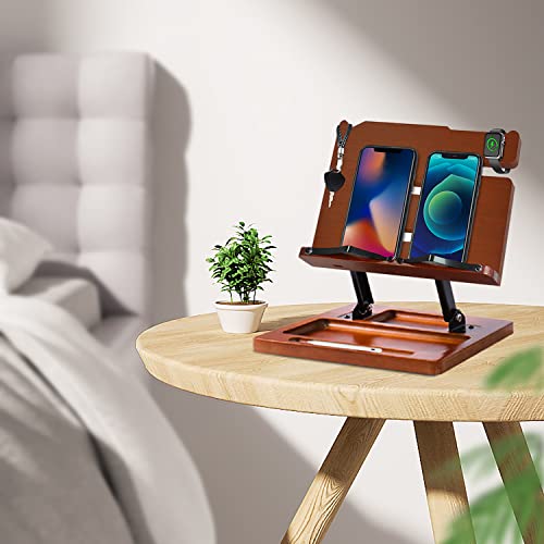 NIUXX Wood Book Shelf Adjustable, Nightstand Organizer for Phone Watch Coins Key, Foldable Tablet Holder Laptop Rack Desktop Docking Station for Office, Men Husband Wife Anniversary Graduation Gift