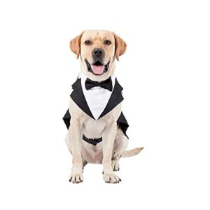 dog formal tuxedo suit, dogs tuxedo costume pet wedding party outfit suit, dog apparel collar bowtie shirt for large medium dogs prince golden retriever samo bulldogs tuxedo outfit (small)