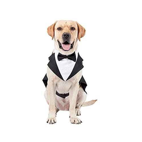 Dog Formal Tuxedo Suit, Dogs Tuxedo Costume Pet Wedding Party Outfit Suit, Dog Apparel Collar Bowtie Shirt for Large Medium Dogs Prince Golden Retriever Samo Bulldogs Tuxedo Outfit (Small)