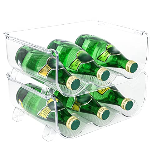 Water Bottle Organizer, Storage Holder for Kitchen Organization,Fridge, Pantry,Cabinet,Countertop,Cupboard- Plastic Cup Rack Shelf for Wine,Water,Drink- 4 Pack,Each Rack Holds 3 Containers,Clear