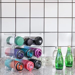 Water Bottle Organizer, Storage Holder for Kitchen Organization,Fridge, Pantry,Cabinet,Countertop,Cupboard- Plastic Cup Rack Shelf for Wine,Water,Drink- 4 Pack,Each Rack Holds 3 Containers,Clear