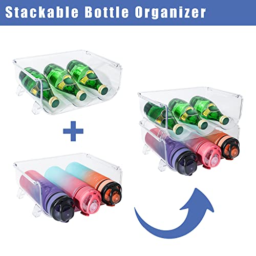 Water Bottle Organizer, Storage Holder for Kitchen Organization,Fridge, Pantry,Cabinet,Countertop,Cupboard- Plastic Cup Rack Shelf for Wine,Water,Drink- 4 Pack,Each Rack Holds 3 Containers,Clear