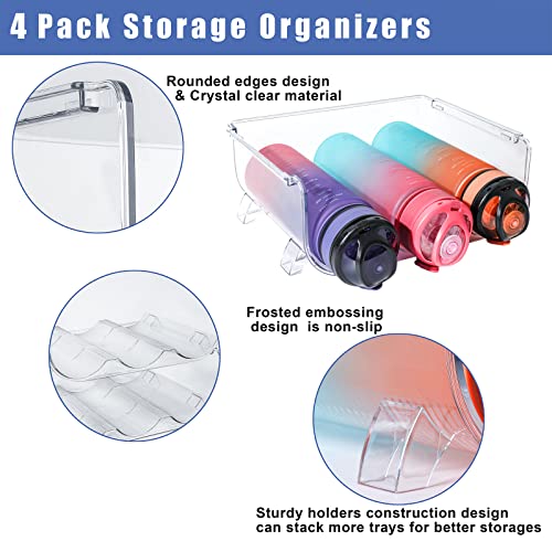 Water Bottle Organizer, Storage Holder for Kitchen Organization,Fridge, Pantry,Cabinet,Countertop,Cupboard- Plastic Cup Rack Shelf for Wine,Water,Drink- 4 Pack,Each Rack Holds 3 Containers,Clear