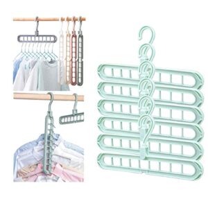 space saving hangers,9 holes plastic collapsible multifunctional closet organizer and storage for heavy clothes,college dorm room essentials pack of 6 green