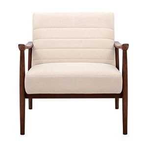 Homestripe Mid-Century Modern Channel Tufted Accent Chair with Wood Arms for Living Rooms, Bedrooms and Small Offices,Set of 1, Beige