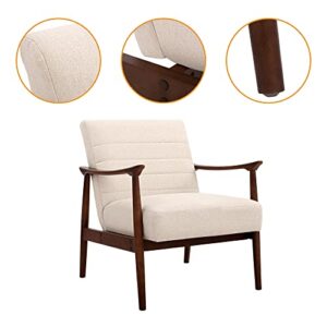 Homestripe Mid-Century Modern Channel Tufted Accent Chair with Wood Arms for Living Rooms, Bedrooms and Small Offices,Set of 1, Beige