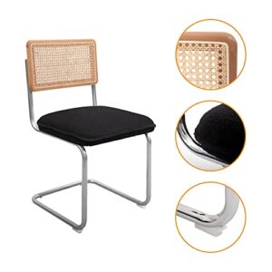 CangLong Mid-Century Modern, Natural Mesh Rattan Backrest, Upholstered Fleece Seat Armless Chairs with Metal Legs for Home Kitchen Dining Room, Set of 2, Black