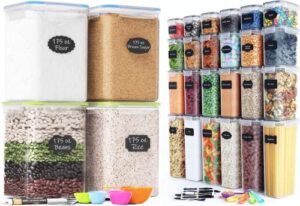 chef's path bundle of extra large and variety airtight food storage containers - pack of 28 bpa free kitchen canisters for cereal, rice, flour, bulk food storage - free labels, marker and spoons