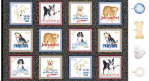 flashphoenix quality sewing fabric –dogs think pawsitive puppy fabric animal bones blocks 100% cotton 24x44 panel