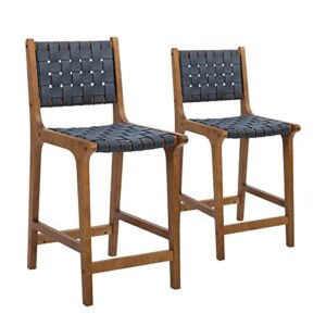 CangLong, Set of 2，Dark Grey Counter Stool Barstool 24 Inch Seat Height Faux Leather Straps