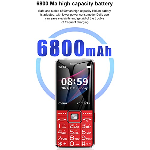 Zunate G600 Unlocked Cell Phone for Senior, 2G GSM Big Button Mobile Phone, SOS Button, 6800mah, Dual Card Dual Standby, Senior Phone with Loud Voice(Red)