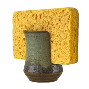 pottery sponge holder slotted stoneware ceramic porcelain sponge holder by gute for father, mother, cleaning supplies - decorative kitchen décor - organizer for cleaning dishes (brown)