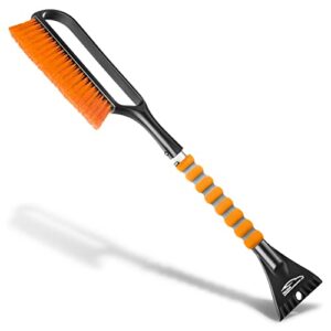 27" snow brush and snow scraper for car, ice scrapers for car windshield with foam grip for cars, suv, trucks - detachable Сar scraper - no scratch - heavy duty handle, snow broom, remover, orange