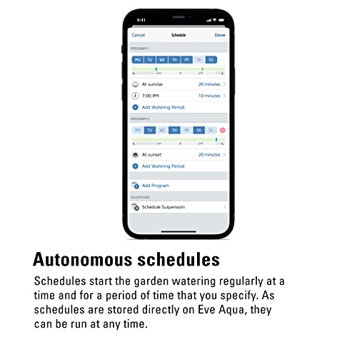 Eve Aqua – Smart water controller for Apple Home app or Siri, irrigate automatically with schedules, easy to use, remote access, no bridge, Bluetooth/Thread, HomeKit