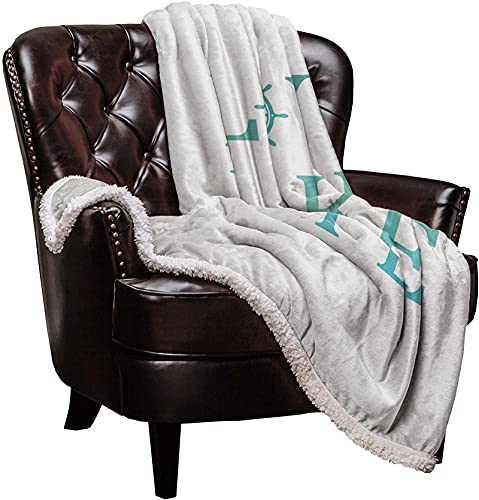 Sherpa Blanket Flannel Fleece Throws Summer Love Lake Life Rudder Anchor,Soft Warm Cozy Fuzzy Throw Blankets Turquoise Text on White,Shaggy TV Throw for Sofa Couch Bed Camping All Season 50x60In