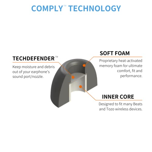 Comply TW-400-C TrueGrip Pro Earbud Tips for JLAB, Bowers & Wilkins PI7, PI5, Technics EAH-AZ70, Tune 125TWS, and More Earphones (Assorted, 3 Pairs)