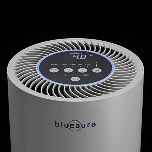 BLUE AURA PURE Air Purifier. H13 True HEPA Filter. Ideal for Home, Bedroom, Living room, Kitchen. Ozone-Free. 26db Quiet & Powerful. Wifi & App Enabled. Cleans 215 sq. ft in 15 min. AUTO. Slate Gray.