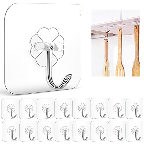 16 Pack Self Adhesive Wall Hooks Heavy Duty, Adhesive Wall Hooks for Hanging, Bathroom and Kitchen Wall Hooks Heavy Duty No Nails