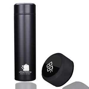 ushopwedrop travel mugs black smart drink flasks leakproof thermos cup insulated mug vacuum insulating cup 304 stainless steel flasks led touch screen temperature for office (black), l (uw-tmus01)