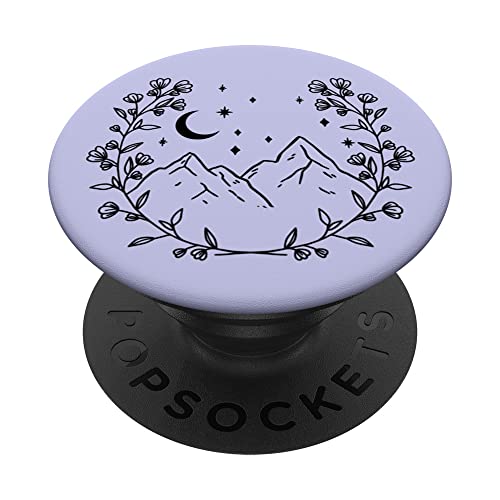 Purple-Lavender - Boho Chic Floral Moon Mountain PopSockets Swappable PopGrip