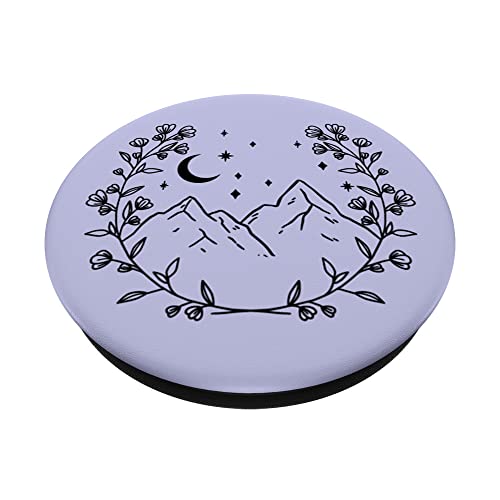 Purple-Lavender - Boho Chic Floral Moon Mountain PopSockets Swappable PopGrip