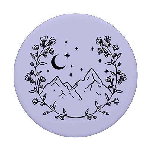 Purple-Lavender - Boho Chic Floral Moon Mountain PopSockets Swappable PopGrip